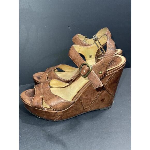 Frye Corrina Campus Platform Brown Leather Y2K Boho Hippie Wedge Heel Sandals 8 - Picture 3 of 15